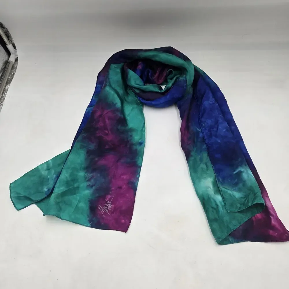 Vintage Rectangle Silk Hand Dyed Purple Pink Blue Multicolor 